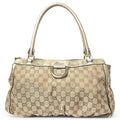 Gucci D-Ring Golden Brown Monogram Canvas Leather Handbag